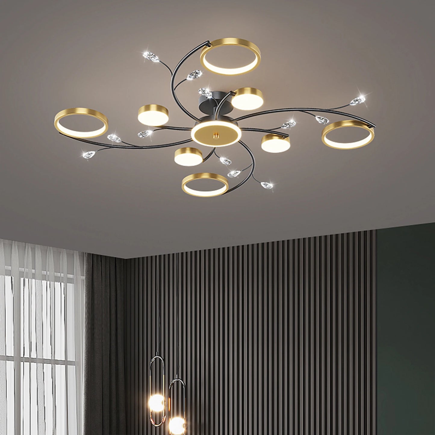 Lustre plafonnier moderne noir et doré – 6, 8 ou 10 lumières