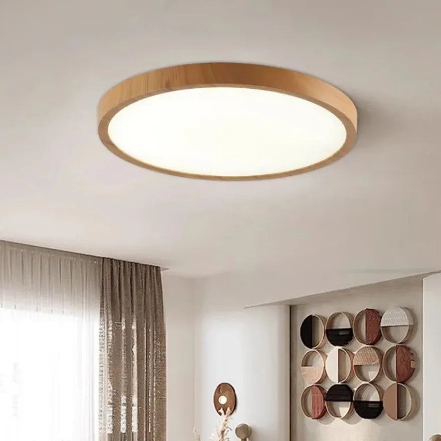 Plafonnier LED circulaire ultra-mince effet bois