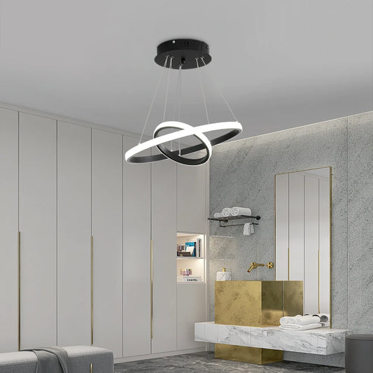 Lustre LED moderne noir – 2 anneaux suspendus