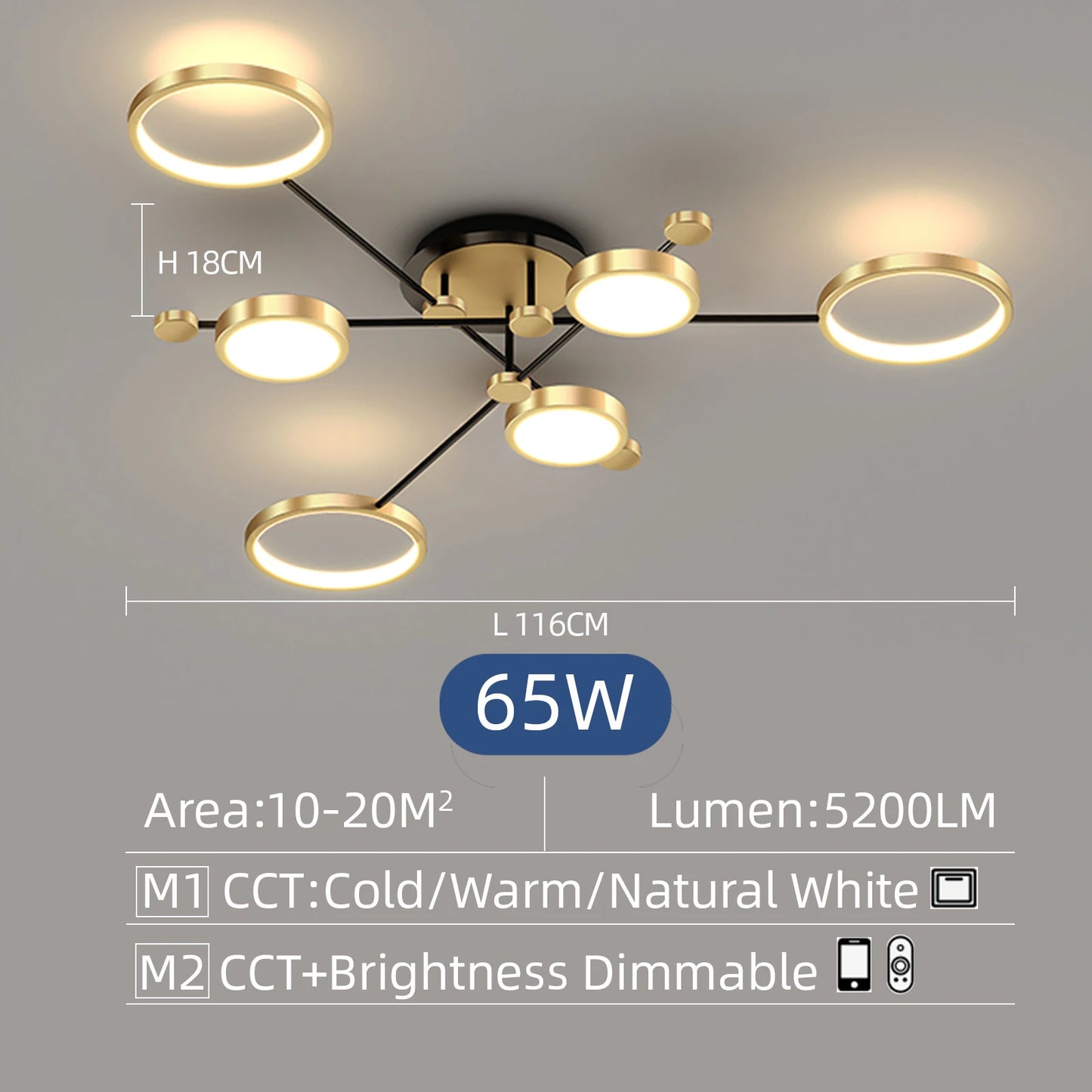 Lustre plafonnier LED doré noir – Moderne 6 ou 8 lumières