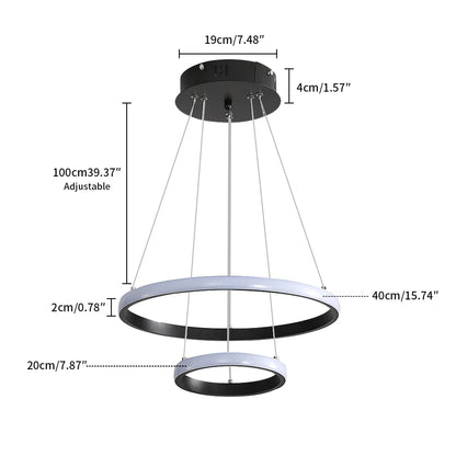 Lustre LED moderne noir – 2 anneaux suspendus