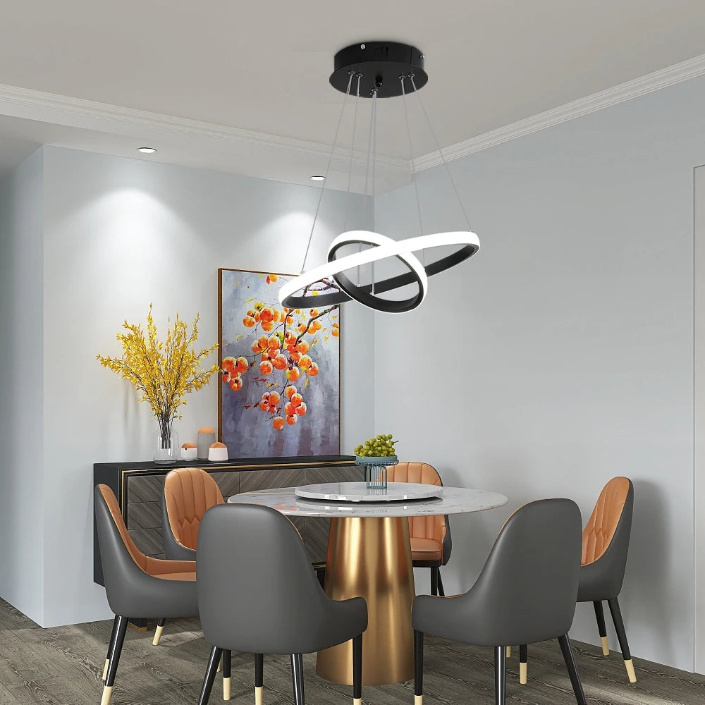 Lustre LED moderne noir – 2 anneaux suspendus
