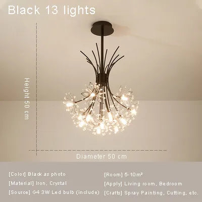 Lustre plafonnier cristal noir ou doré – 13 lumières