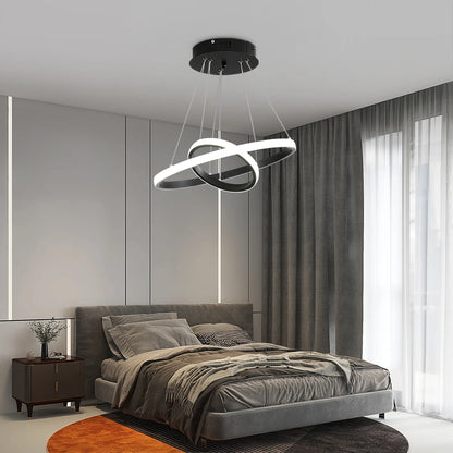 Lustre LED moderne noir – 2 anneaux suspendus