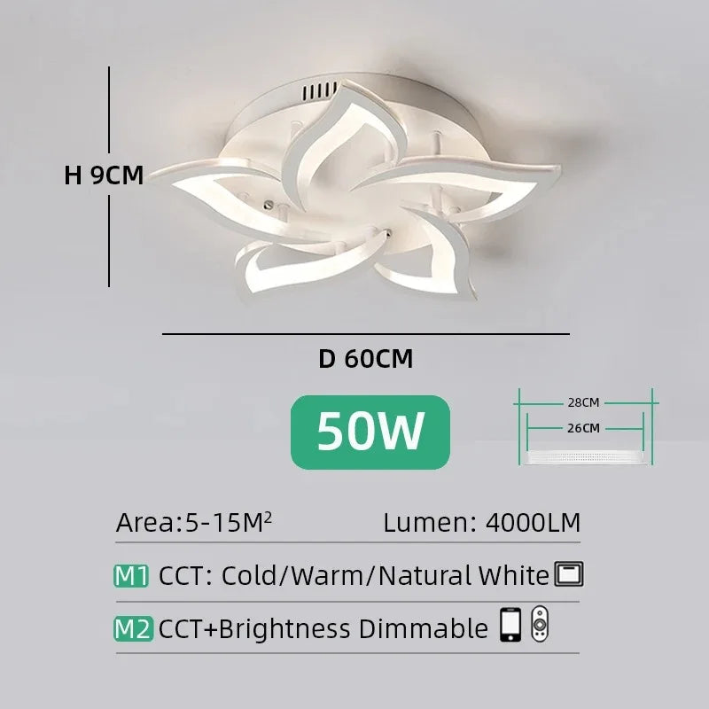 Lustre plafonnier LED fleur lotus – noir ou blanc, dimmable