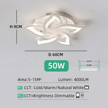 Lustre plafonnier LED fleur lotus – noir ou blanc, dimmable