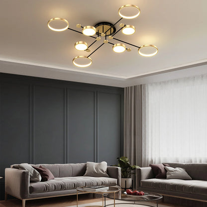 Lustre plafonnier LED doré noir – Moderne 6 ou 8 lumières