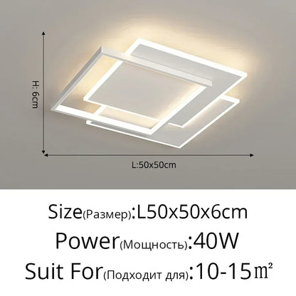 Plafonnier LED géométrique noir et blanc – 2 carrés superposés