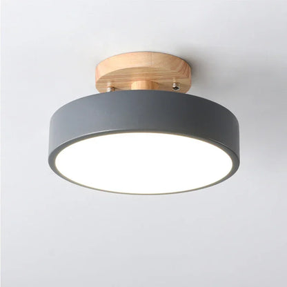 Plafonnier LED nordique rond bois et couleur