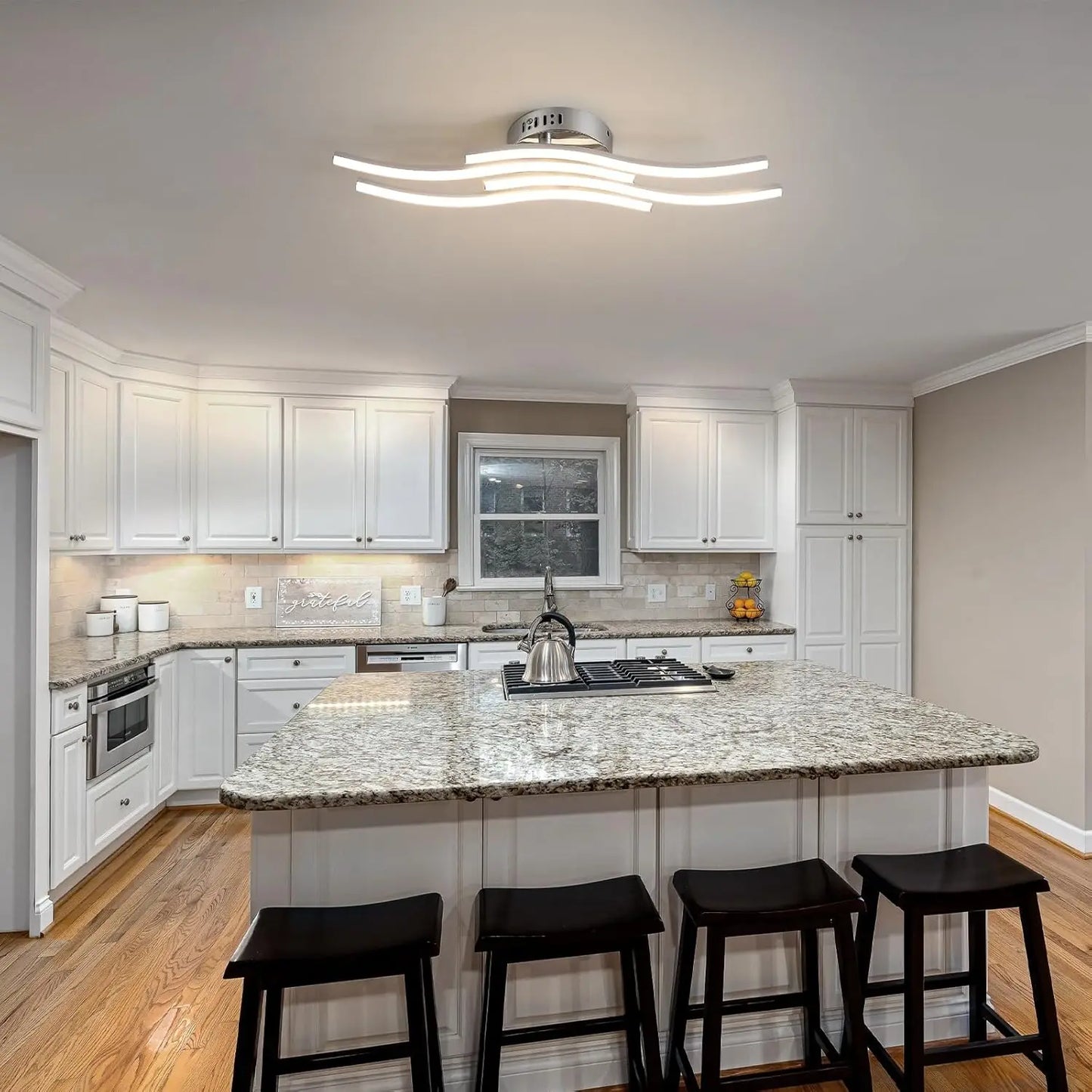 Plafonnier LED vague 4 bras – aluminium argent