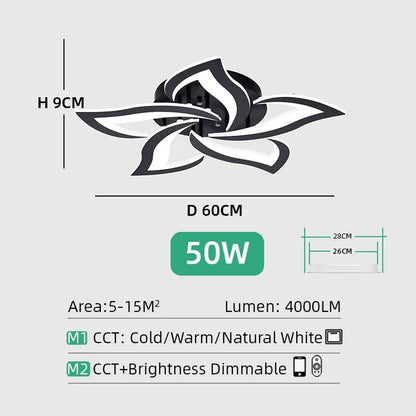 Lustre plafonnier LED fleur lotus – noir ou blanc, dimmable