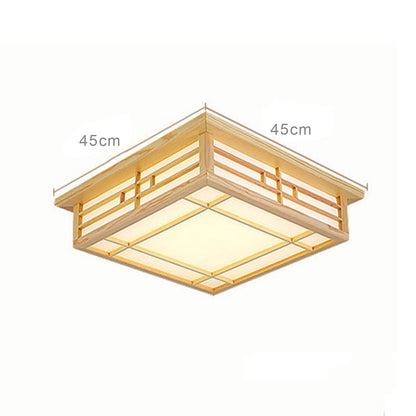 Plafonnier LED japonais en bois – carré 45 cm
