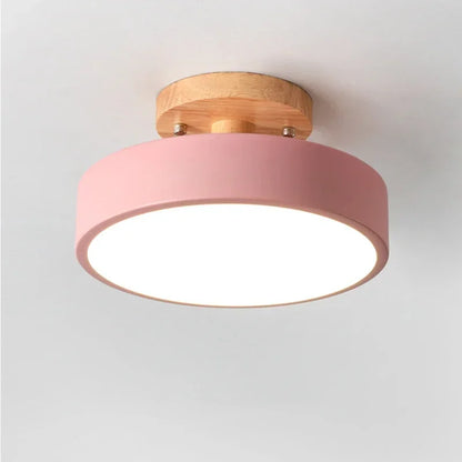 Plafonnier LED nordique rond bois et couleur