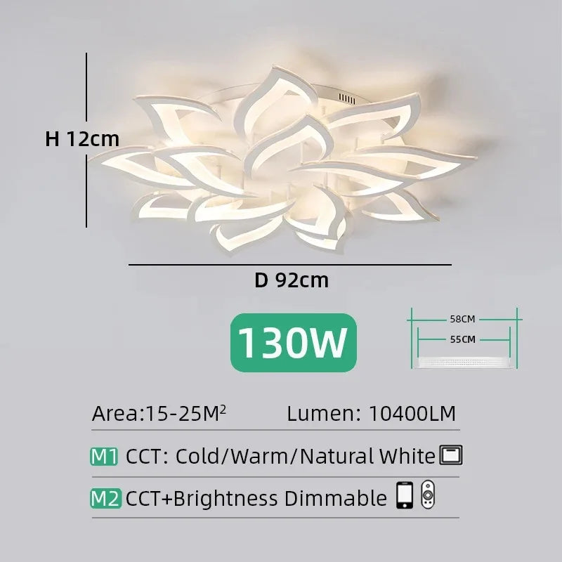 Lustre plafonnier LED fleur lotus – noir ou blanc, dimmable
