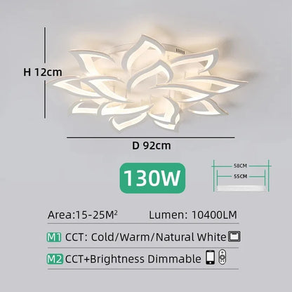 Lustre plafonnier LED fleur lotus – noir ou blanc, dimmable