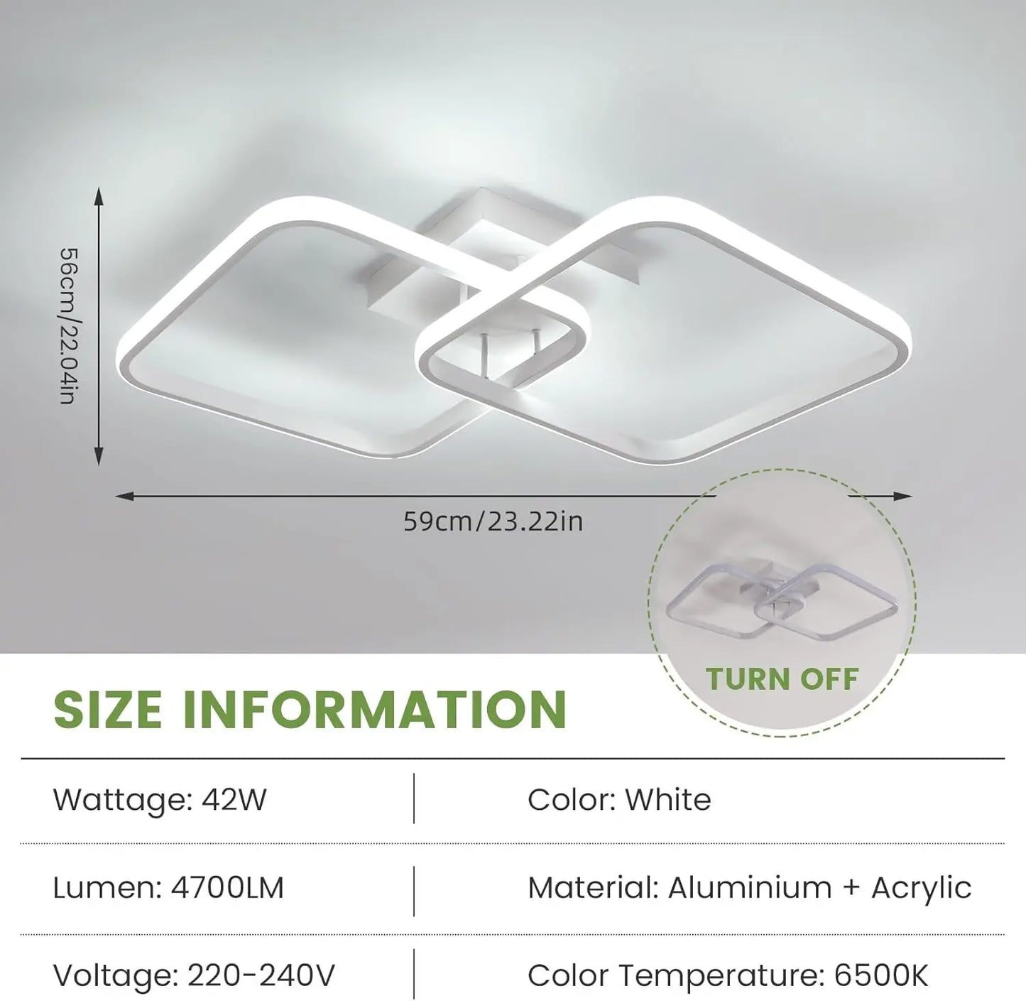 Plafonnier LED moderne blanc – 2 carrés entrelacés