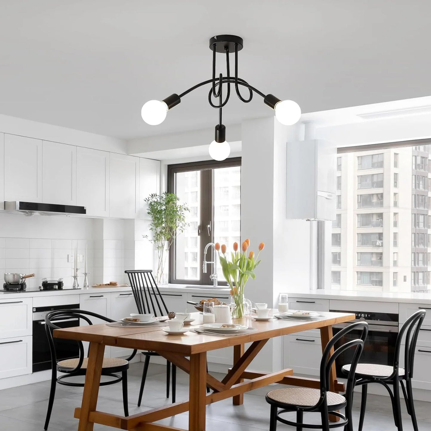 Plafonnier industriel noir – 3 bras E27