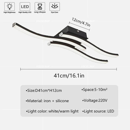 Plafonnier LED ondulé noir – 2, 3 ou 4 rubans lumineux