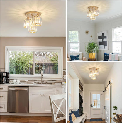 Lustre plafonnier cristal doré 3 lumières E27