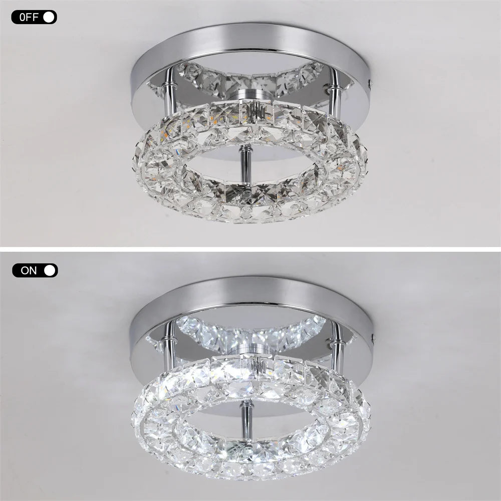 Plafonnier LED en cristal – anneau chrome 20/30 cm