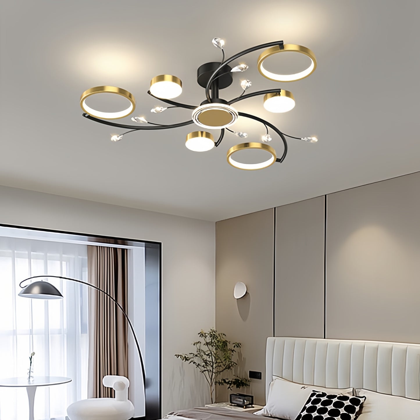 Lustre plafonnier moderne noir et doré – 6, 8 ou 10 lumières
