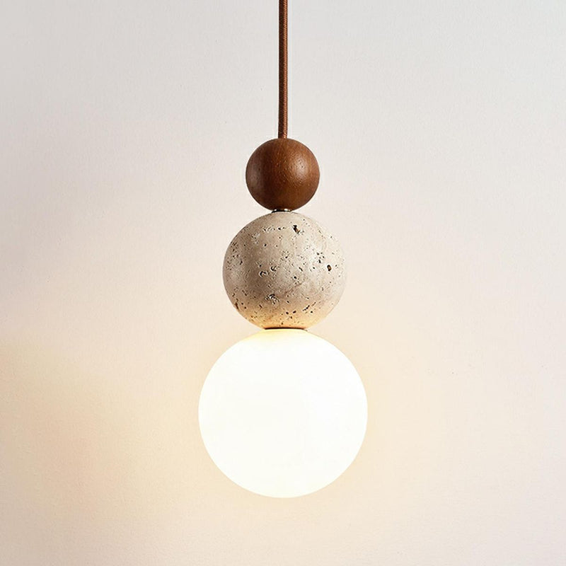 Suspension LED pierre & bois – petite boule 7 W