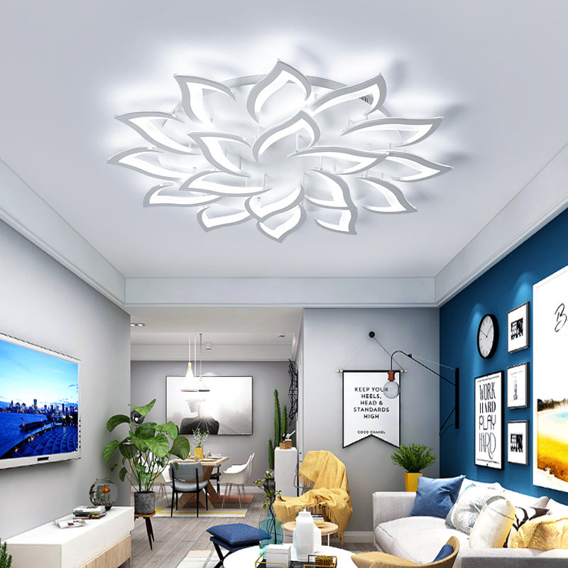 Lustre plafonnier LED fleur lotus – noir ou blanc, dimmable