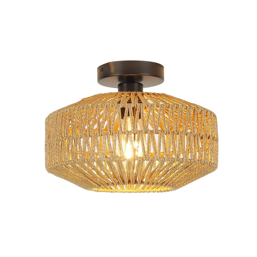 Plafonnier en bambou tressé – abat-jour cylindrique