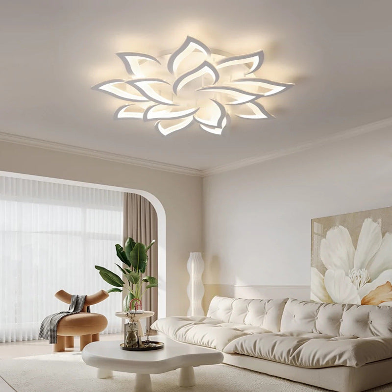 Lustre plafonnier LED fleur lotus – noir ou blanc, dimmable