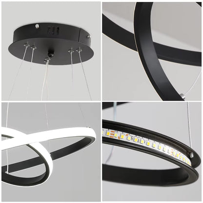 Lustre LED moderne noir – 2 anneaux suspendus