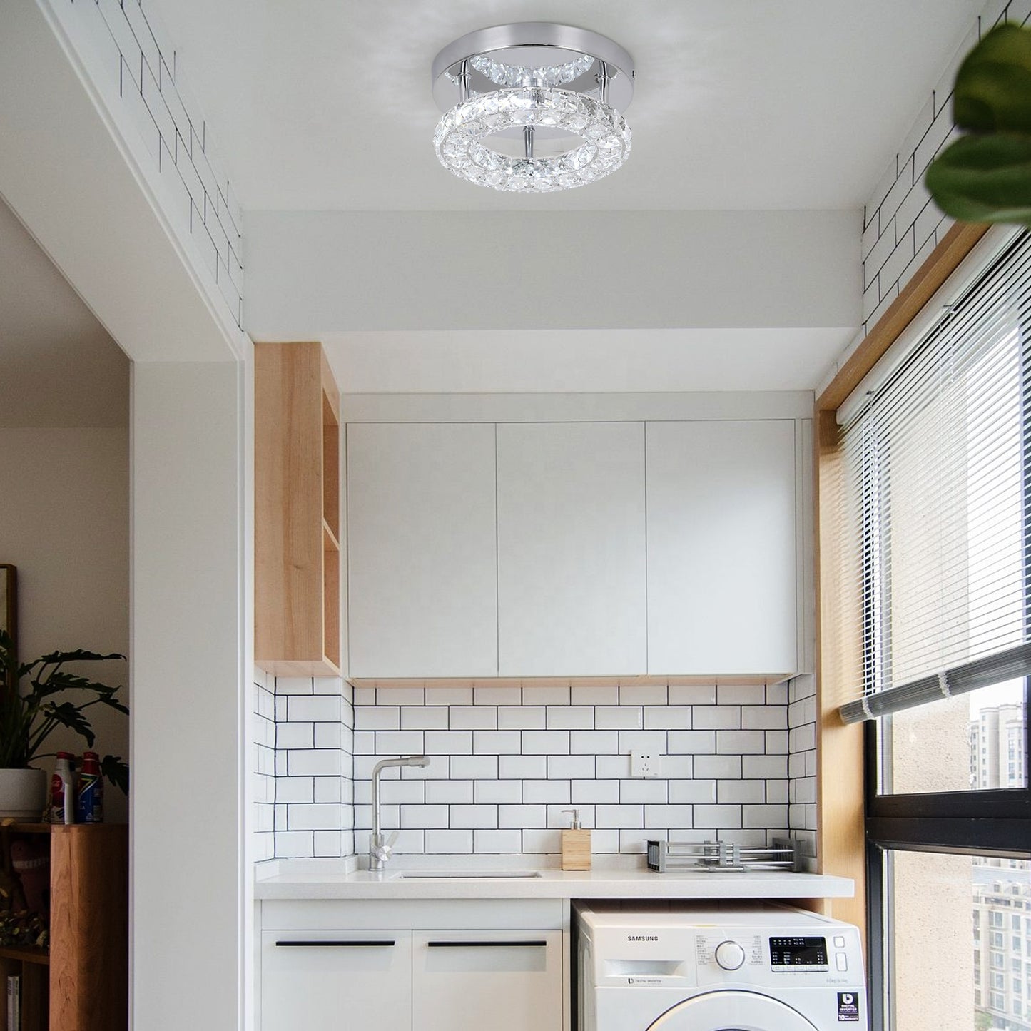 Plafonnier LED en cristal – anneau chrome 20/30 cm